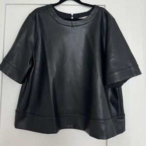LOFT Black Faux Leather Short Sleeve Top